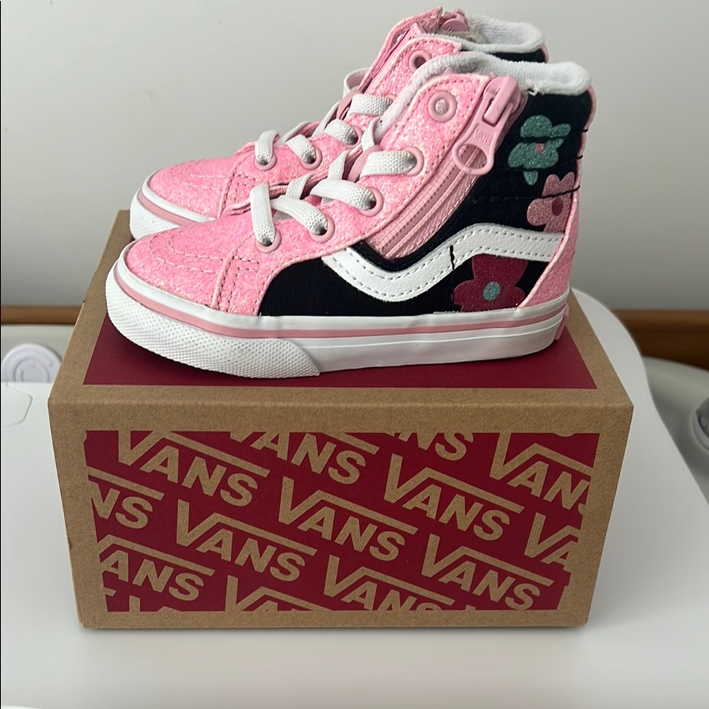 Vans Kids Pink and Black High-Top Sneakers
